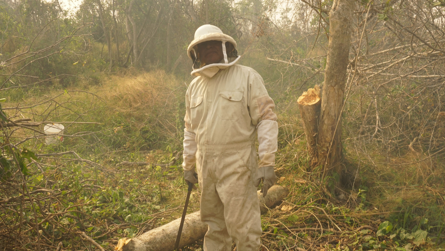 A community member shows us the bee boxes he built himself in order to start up as a member of the beekeepers' association.
