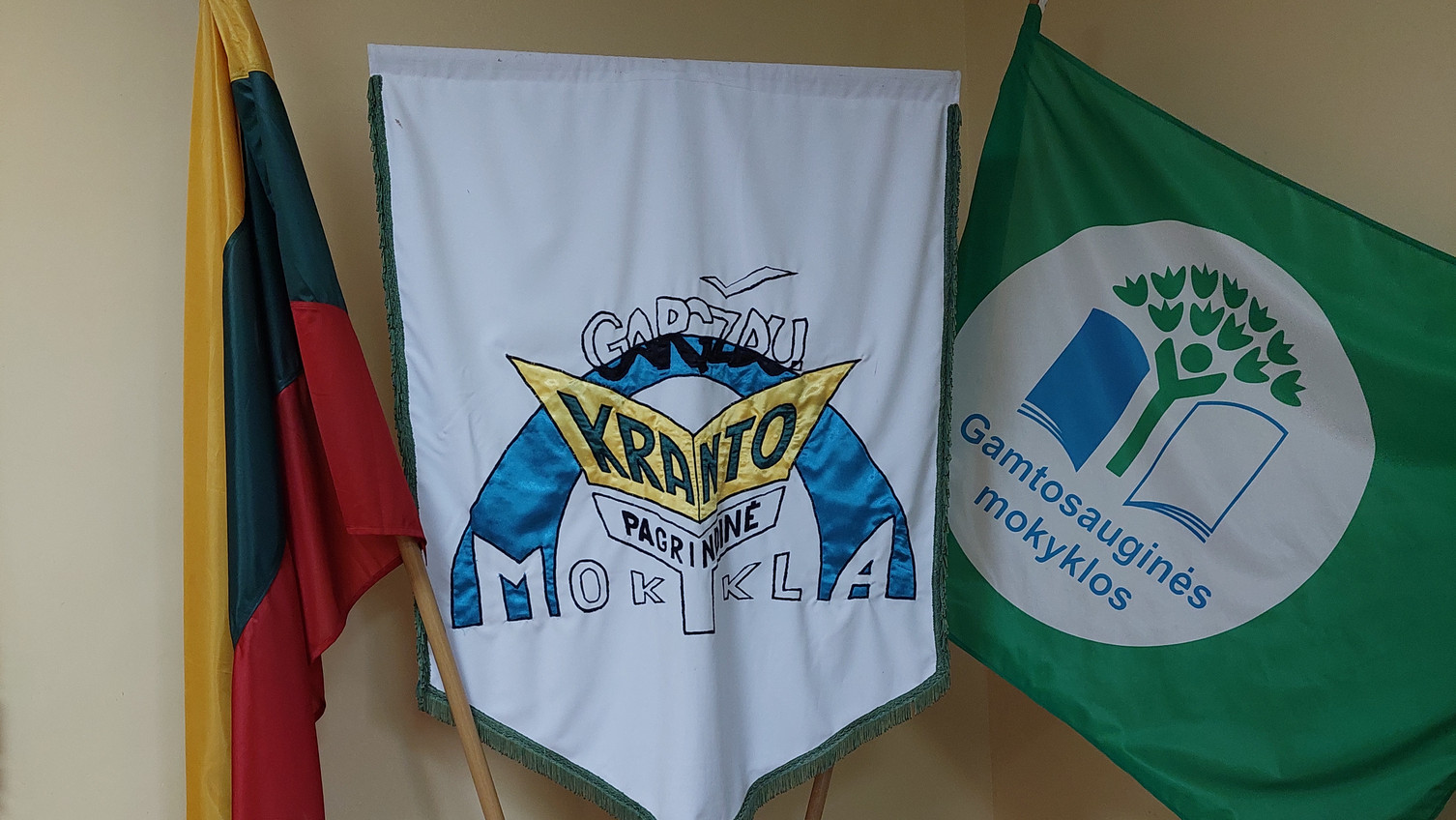 Flags of the eo-school Gargzdai in Klaipeda, Lithuania